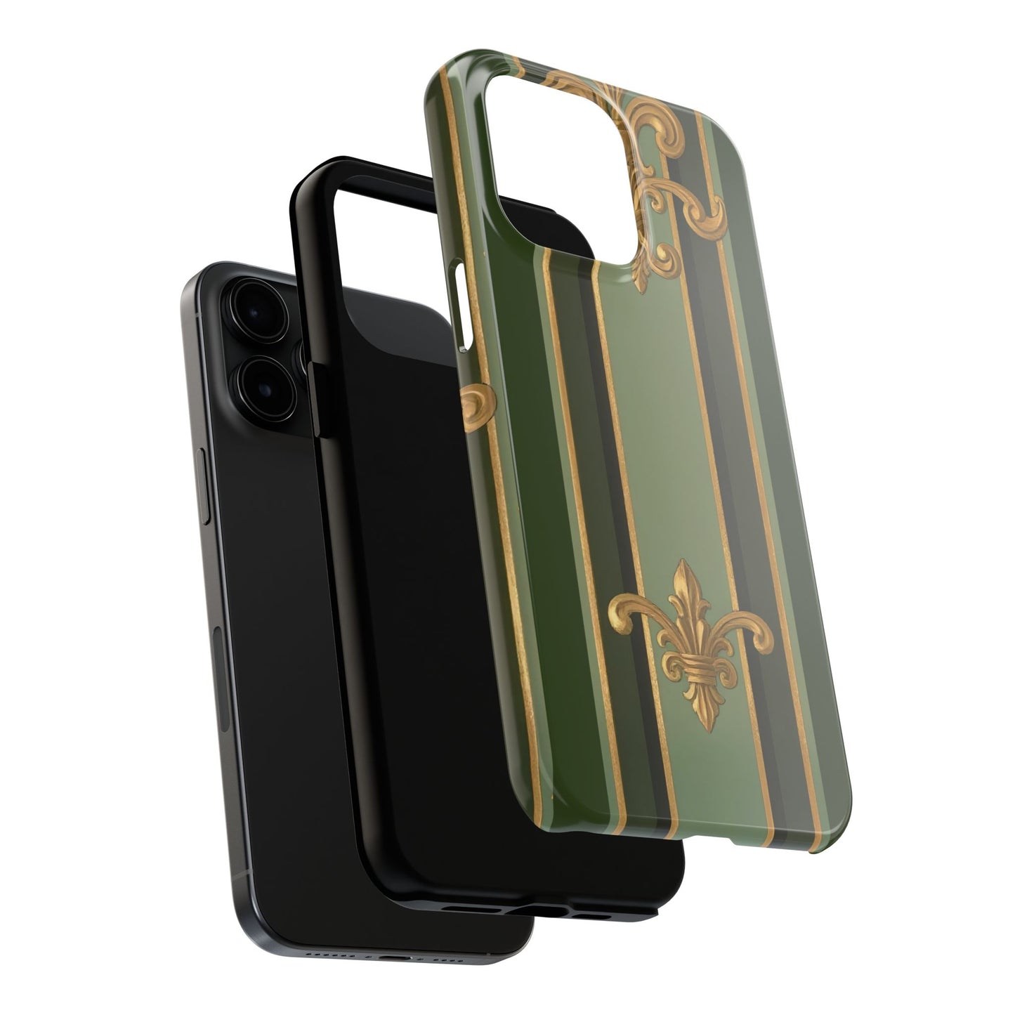 Elegant Tough Phone Cases - Baroque Design, Durable Cell Phone Covers, Unique Gifts for Her, Holiday Gifts - Green Striped Gold Baroque