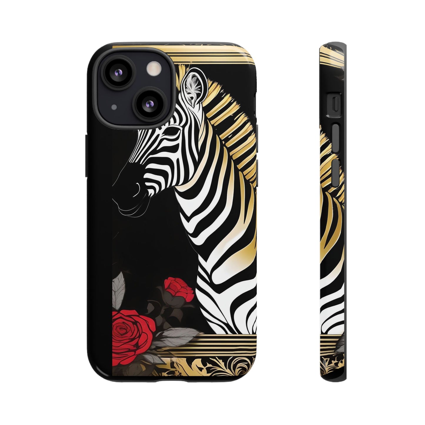 Phone Case - Elegant Zebra & Roses Design