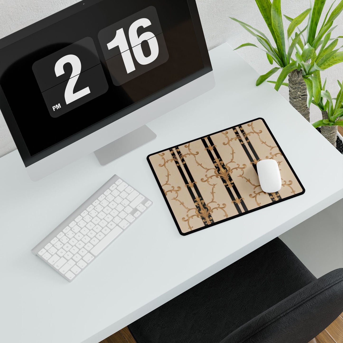 Stylish Desk Mats for Home Office, Elegant Workspace Decor, Desk Accessories for Gamers and Professionals - Black & Beige Striped Damask