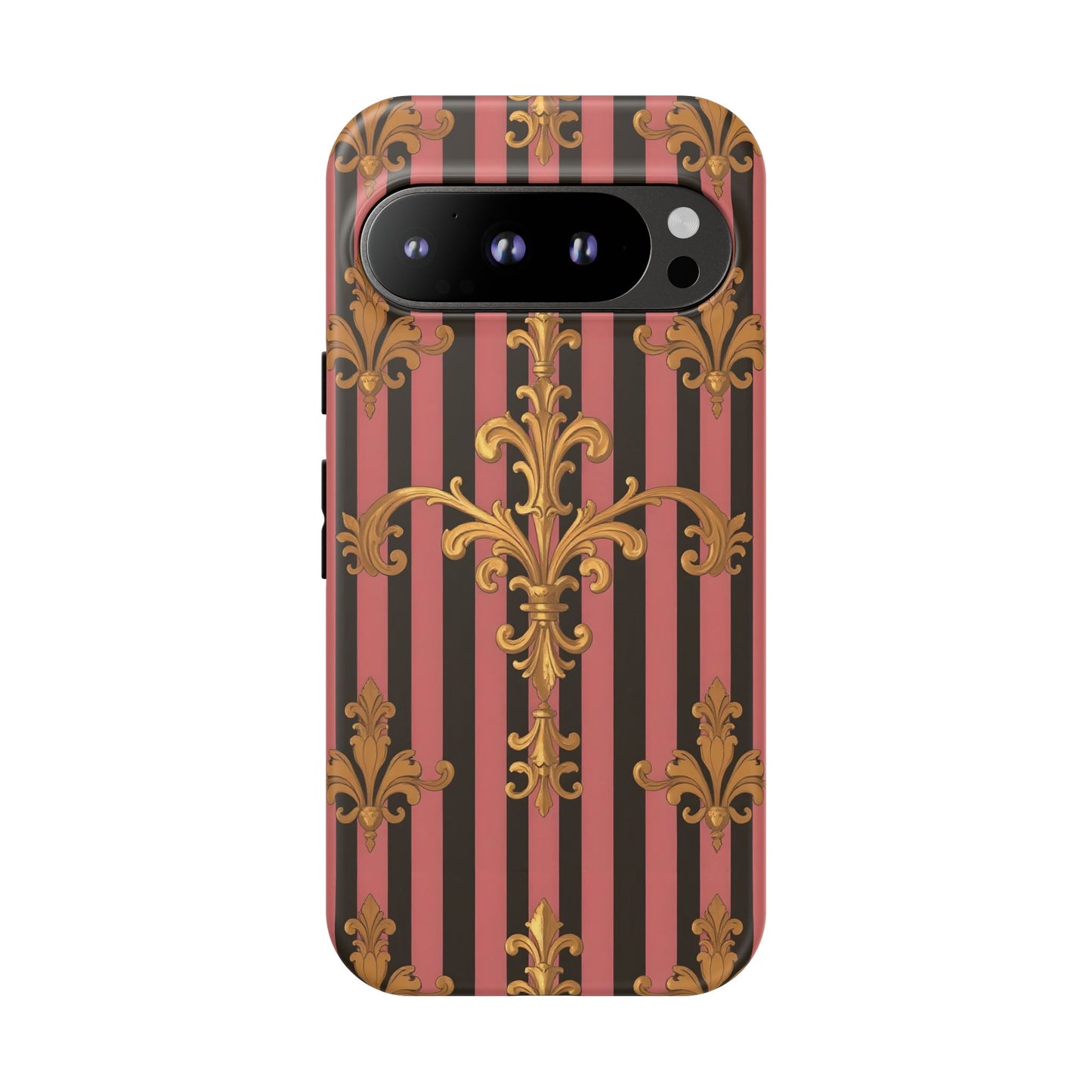 Elegant Floral Motif Phone Case - Tough Cases with Vintage Design - Mauve Striped Gold Damask