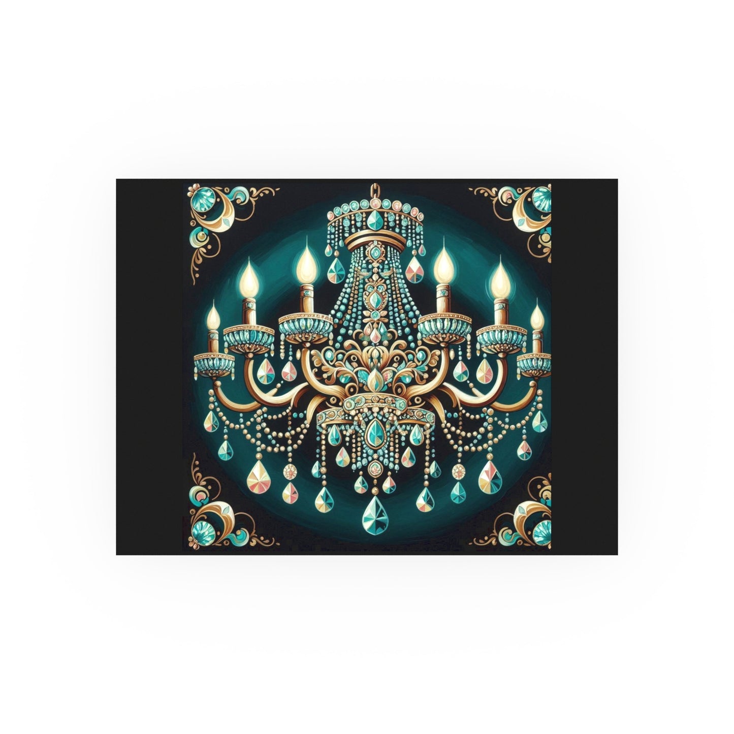 Elegant Chandelier Poster - Luxurious Wall Art for Home Décor - Teal Jeweled Chandelier