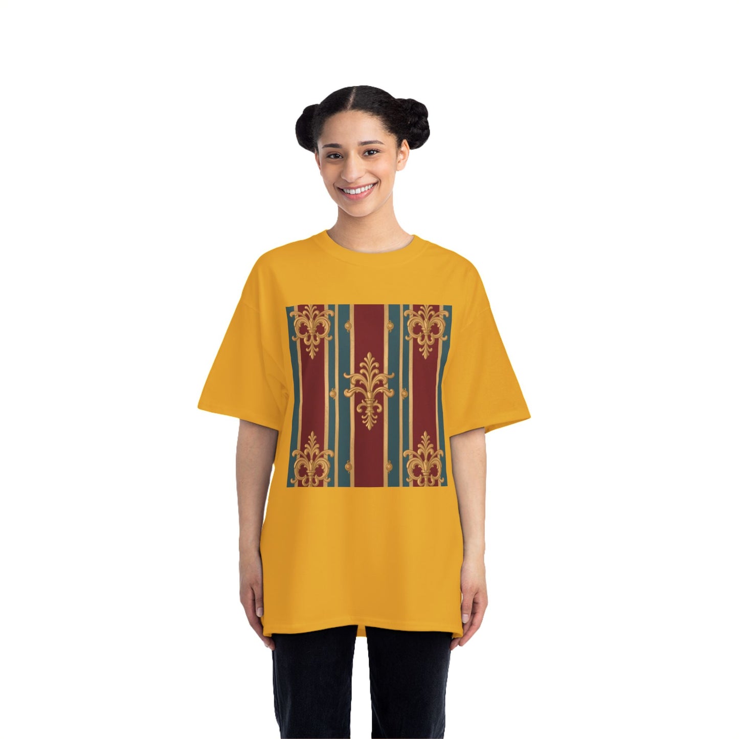Elegant Vintage Patterned Beefy-T® Short-Sleeve T-Shirt | Casual Wear, Summer Tops, Unique Gift - Burgundy Striped Gold Baroque