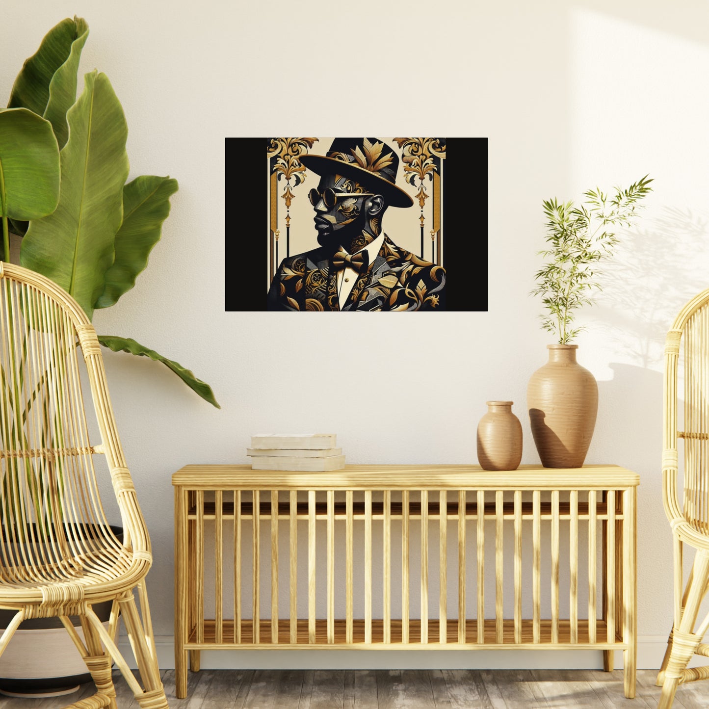 Stylish Foam Board Art, Elegant Wall Decor, Home Office Decoration, Modern Portraits, Unique Gifts for Art Lovers - Damask Man in Black & Gold