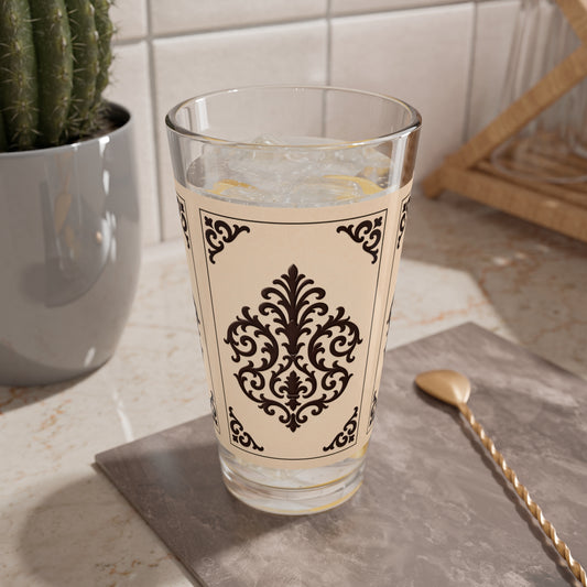 Almond-Beige & Brown Baroque Mixing Glass — Vintage Baroque 16oz Cocktail Mixing Glass