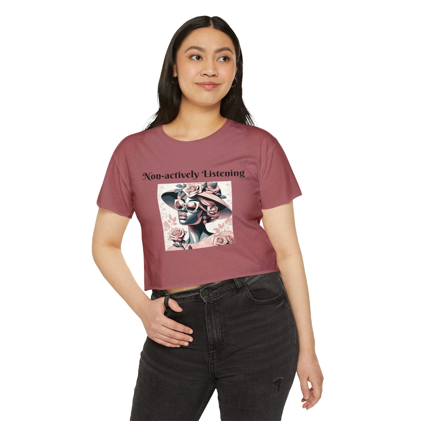 Chic Women's Festival Crop Top, Non-actively Listening Tee, Summer Vibes, Music Festival Outfit, Casual Streetwear