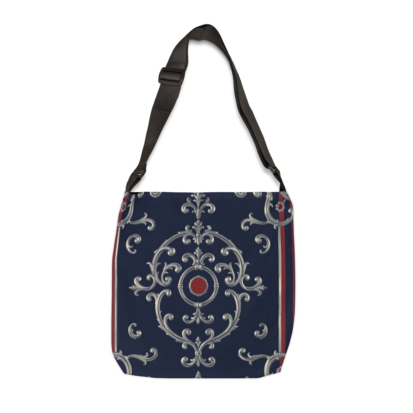 Elegant Adjustable Tote Bag – Stylish Handbag for Everyday Use, Chic Shopping Bag, Perfect for Gifts, Travel or Events - Blue & Red Silver Baroque