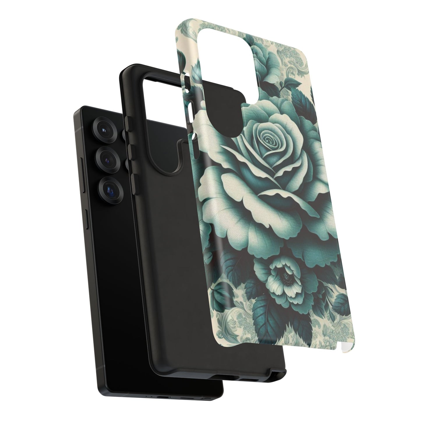 Elegant Floral Motif Phone Case - Tough Cases with Vintage Design - Teal Roses & Damask