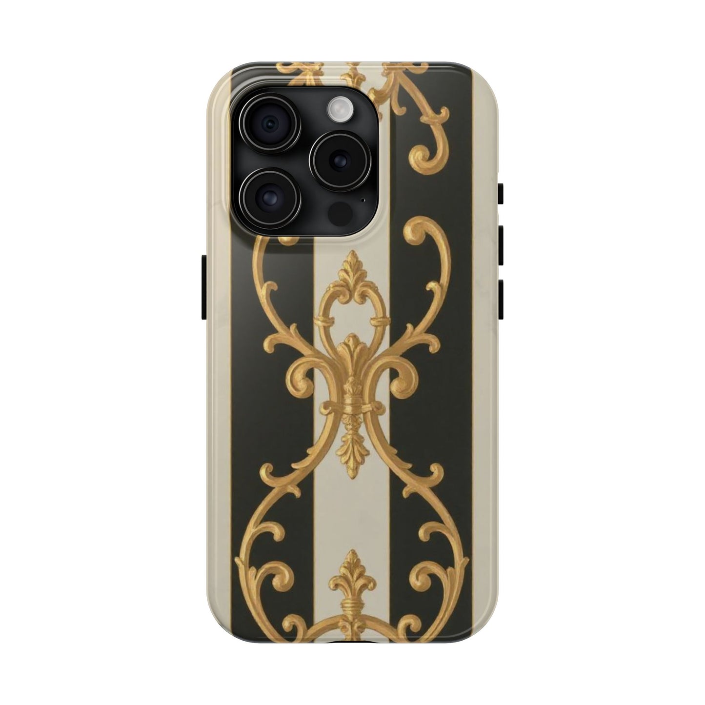 Elegant Black & Alabaster Striped Baroque Tough Phone Cases - Chic Protection, Black Gold Decor, Stylish Accessory, Gift for Her, Trendy Tech