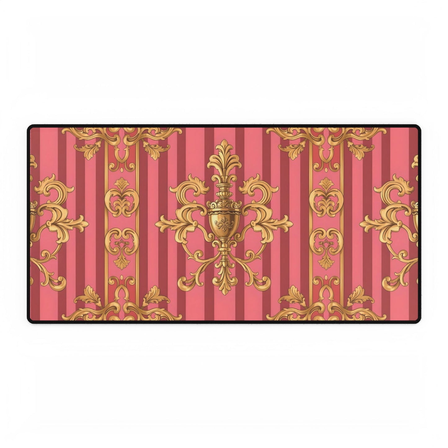 Elegant Desk Mat for Home Office, Stylish Desktop Organizer, Gift for Gamers, Computer Accessories - Pink Striped Gold Baroque