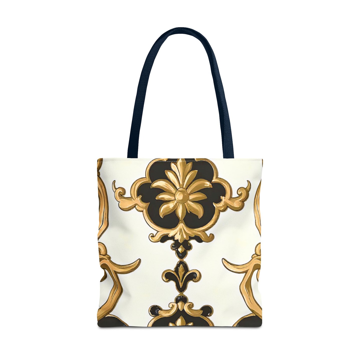 Elegant Floral Tote Bag | Stylish Reusable Bag for Everyday Use, Gift for Her, Shopping, Beach, Travel, Eco-Friendly - Black & Gold Rococo