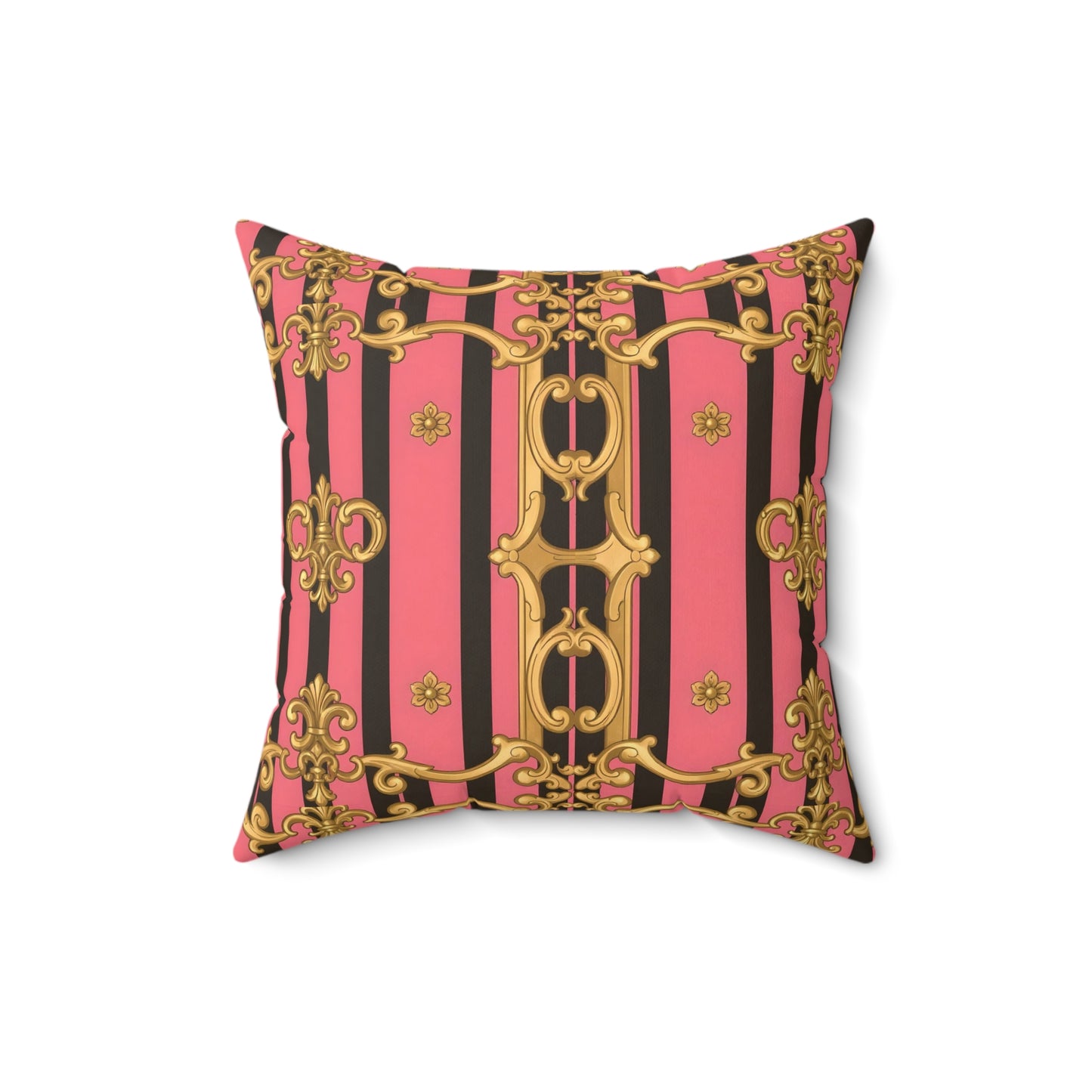 Luxurious Decorative Throw Pillow, Elegant Home Decor, Baroque Accent Cushion - Pink & Black Striped Gold Baroque