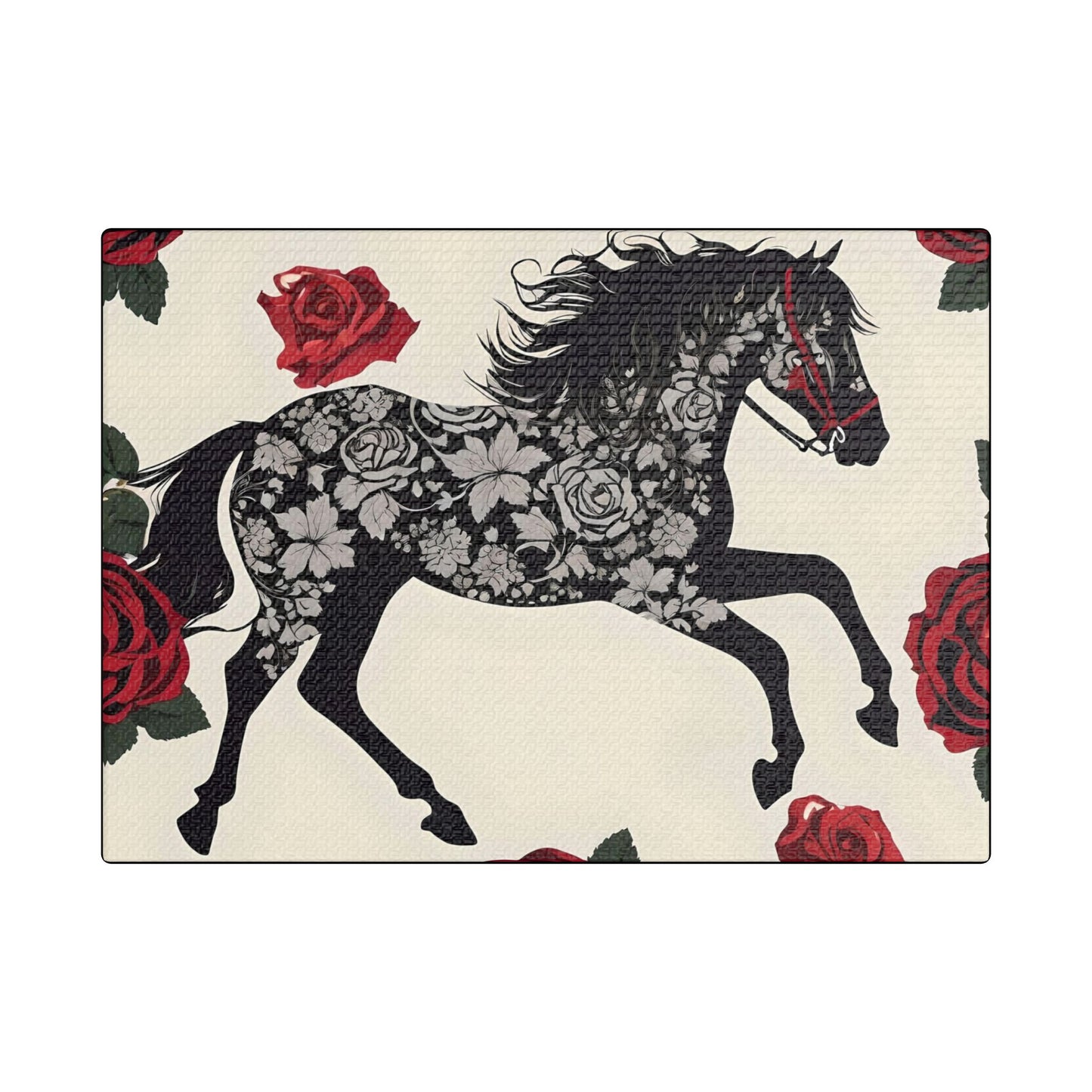 Art Print Canvas, Wall Decor, Satin Stretched Canvas, Equestrian Art, Office Decor, Home Decor - Horse & Roses