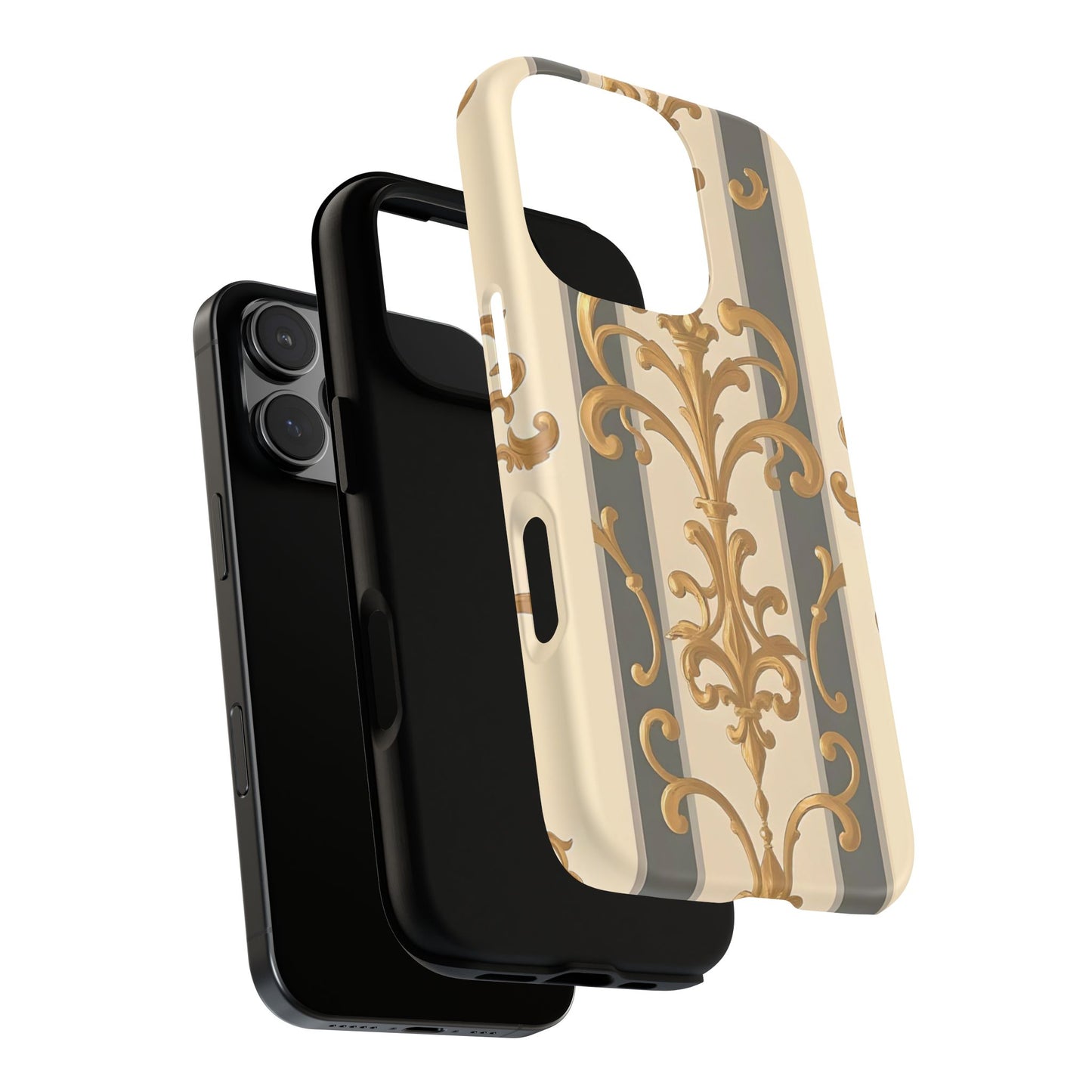 Elegant Floral Motif Phone Case - Tough Cases with Vintage Design - Dusk Olive Striped Gold Damask