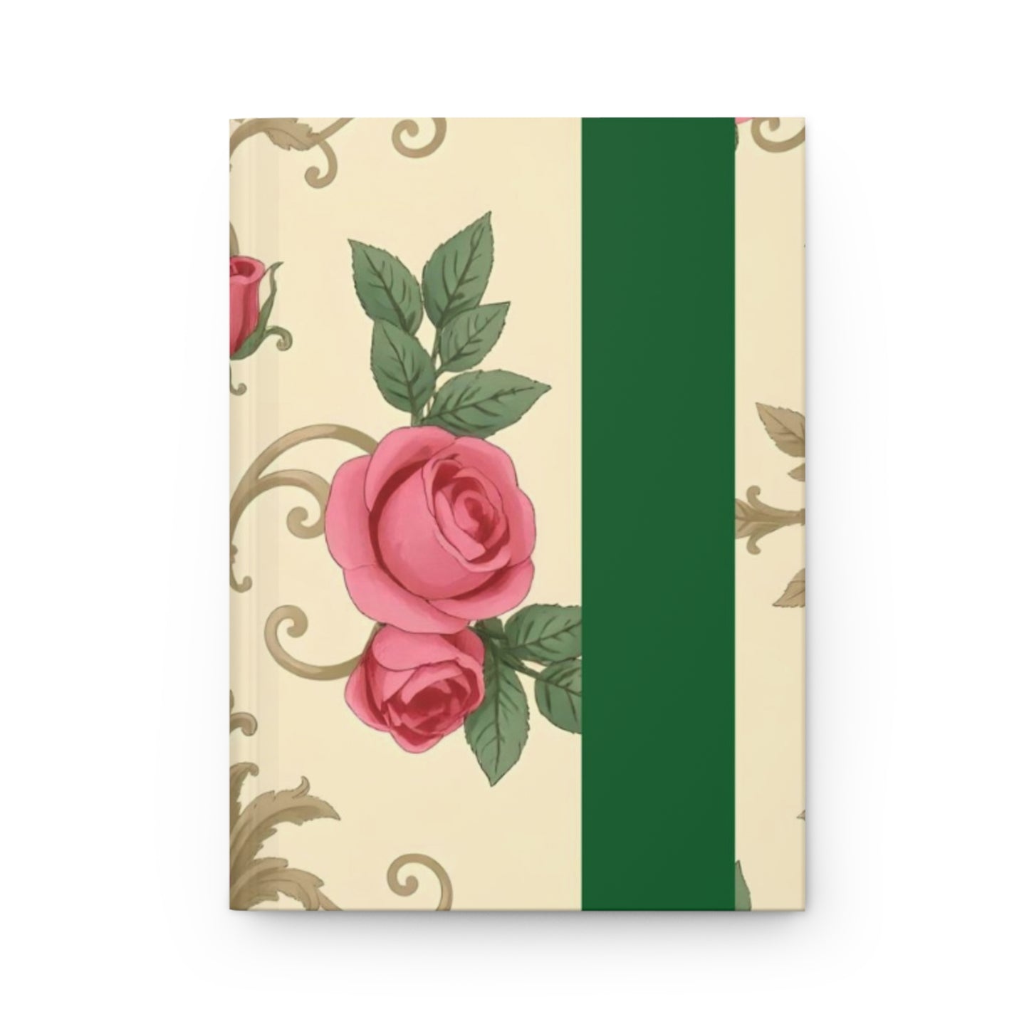 Elegant Floral Motif Hardcover Journal - Stylish Writing Notebook - Green Border Roses & Damask