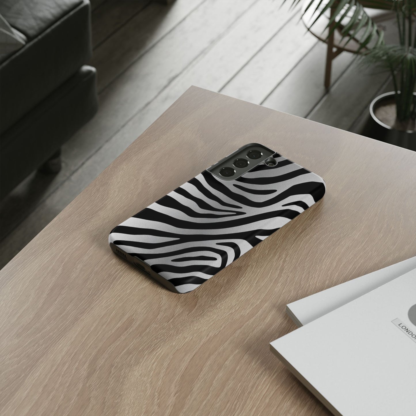 Zebra Print Tough Phone Case - Silver
