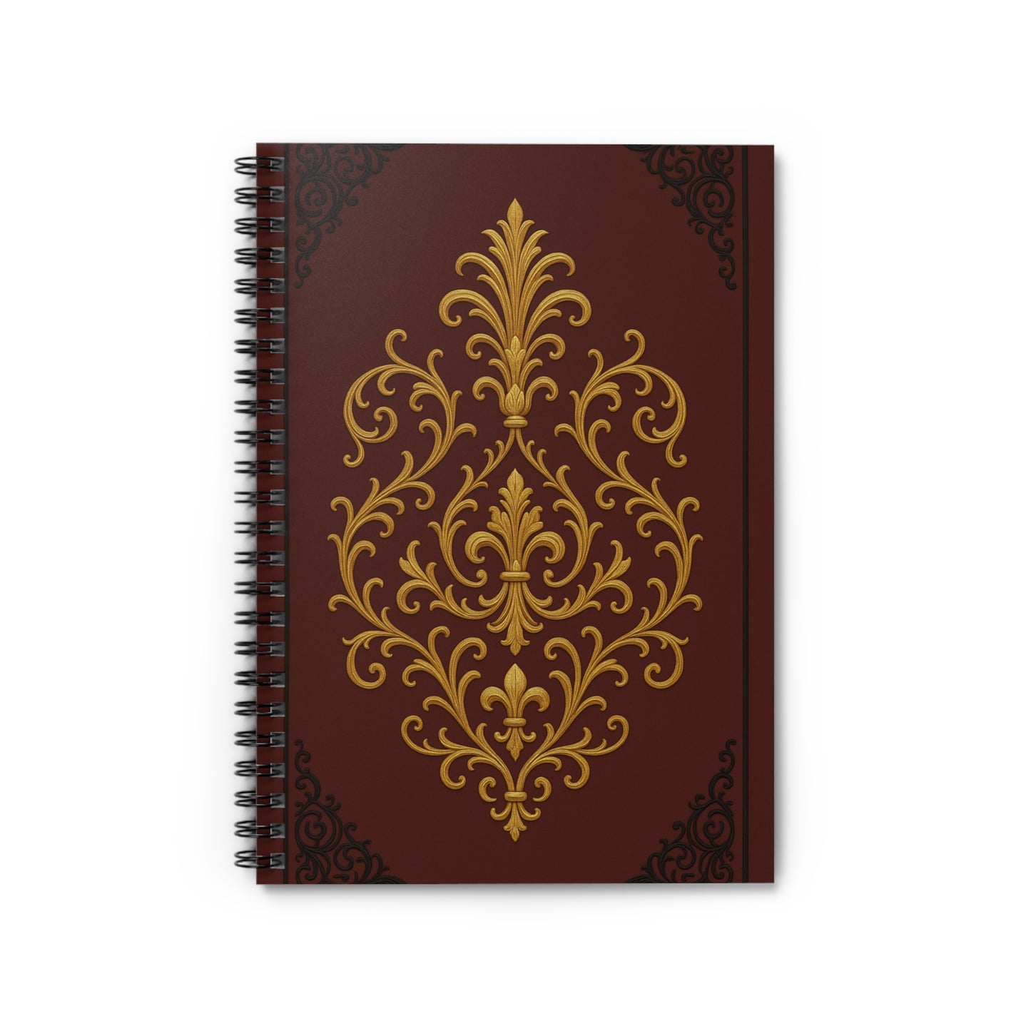 Dusk Burgundy-Black & Gold Baroque Spiral Notebook – Ruled Journal for Notes & Planning