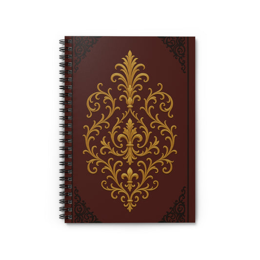 Dusk Burgundy-Black & Gold Baroque Spiral Notebook – Ruled Journal for Notes & Planning