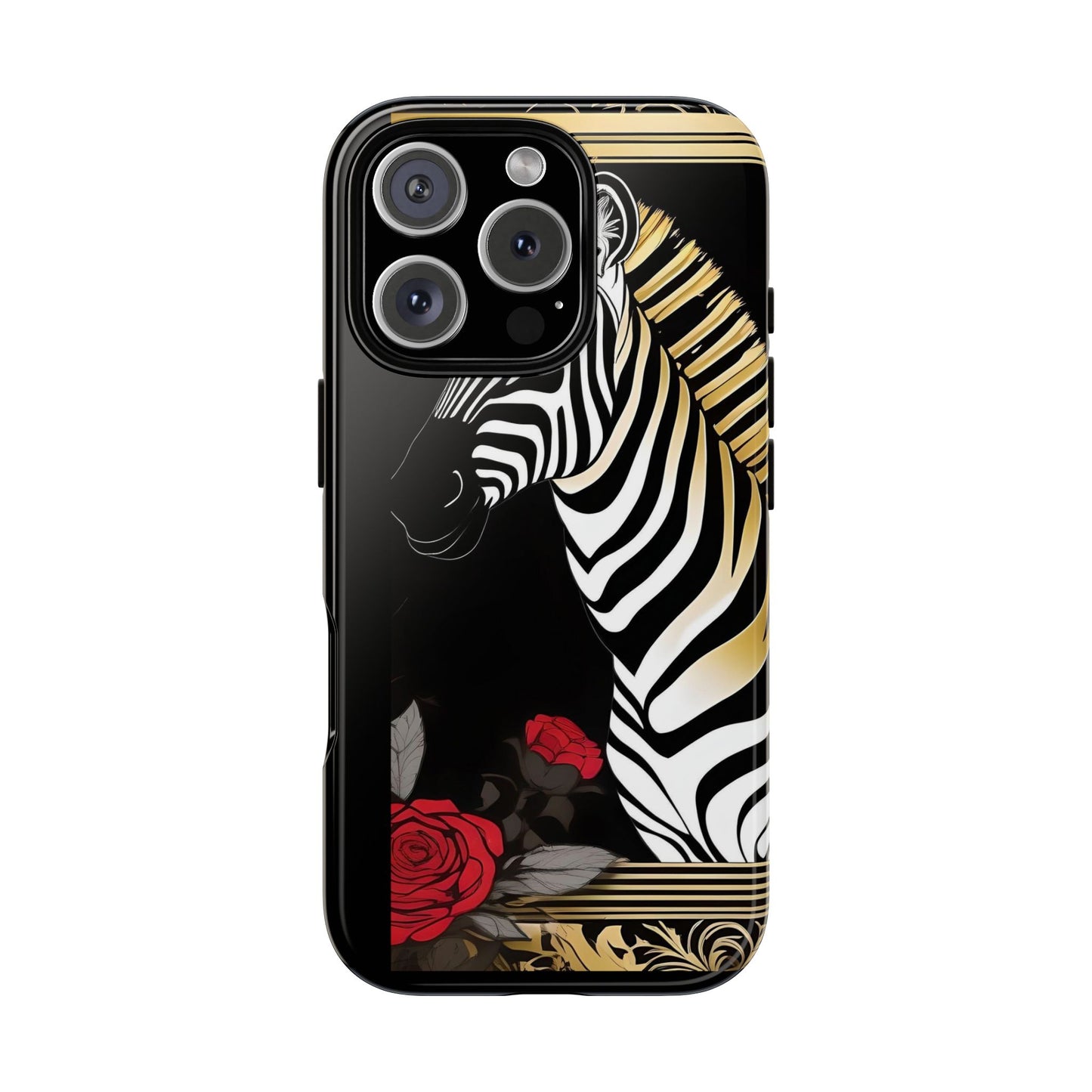 Phone Case - Elegant Zebra & Roses Design