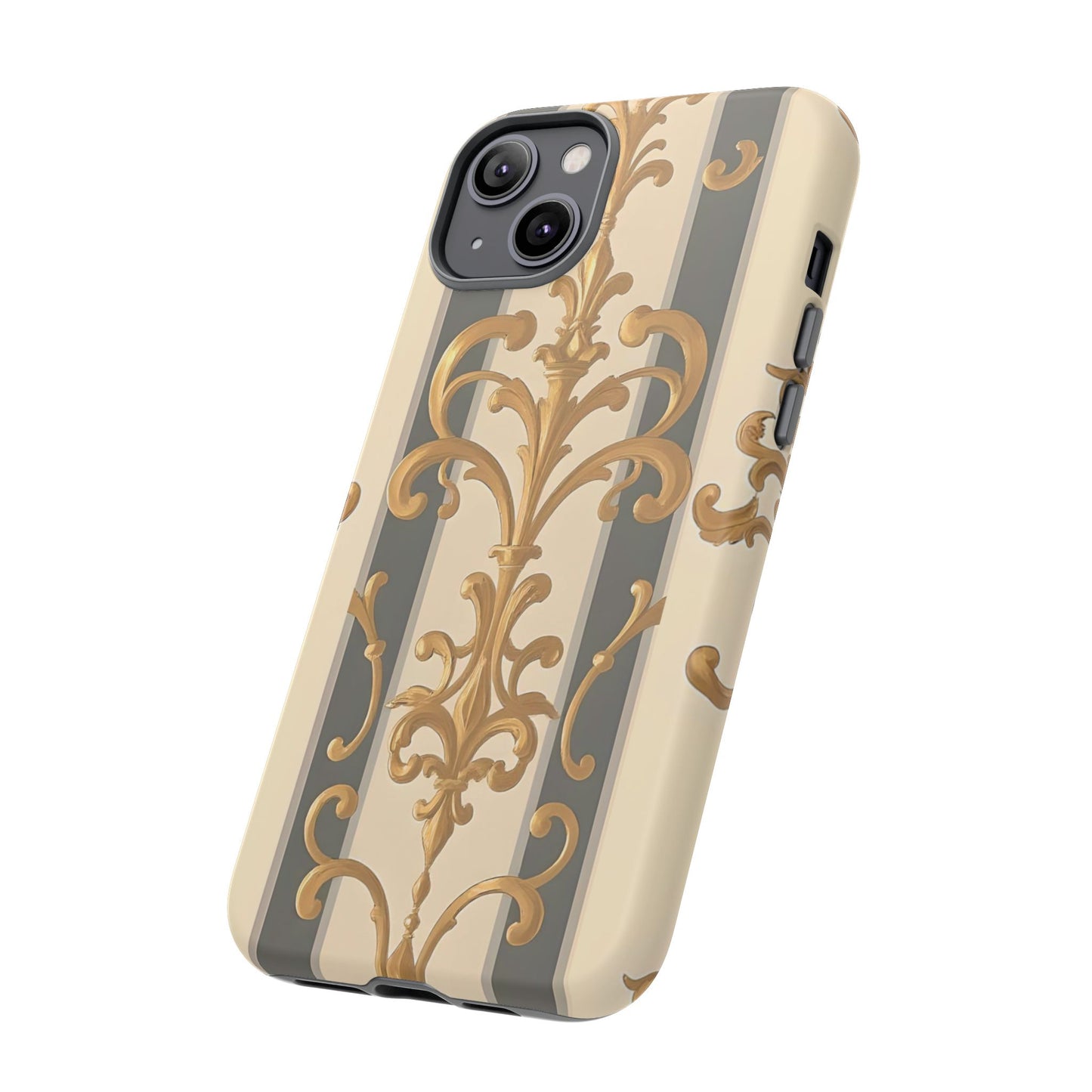 Elegant Floral Motif Phone Case - Tough Cases with Vintage Design - Dusk Olive Striped Gold Damask
