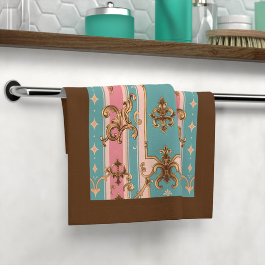 Luxurious Vintage-Inspired Face Towel: Elegant Bathroom Essential, Gift for Home Decor, Spa Day - Pink & Matte Turquoise Striped Rococo