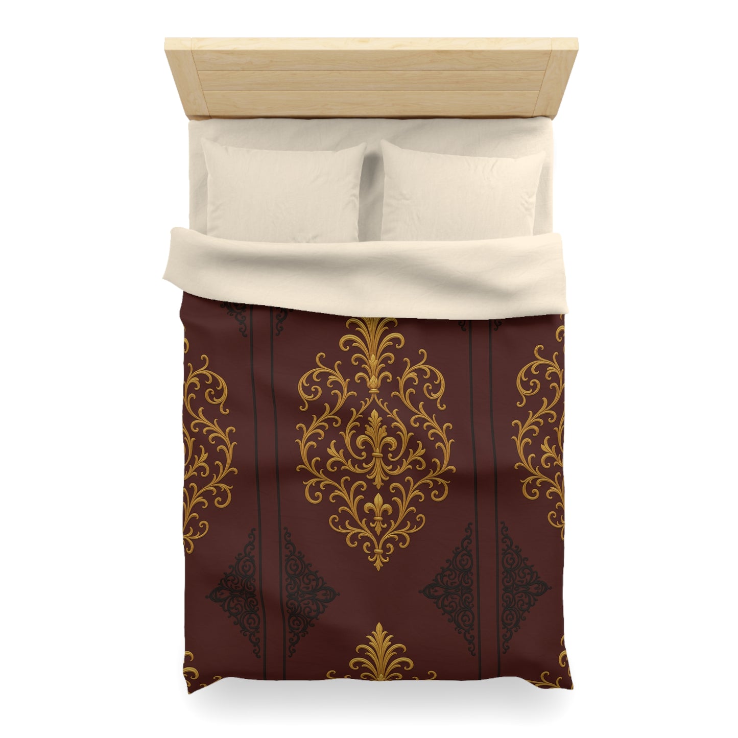 Dusk Burgundy-Black & Gold Baroque Duvet Cover - Regal Gold Baroque on Burgundy Microfiber