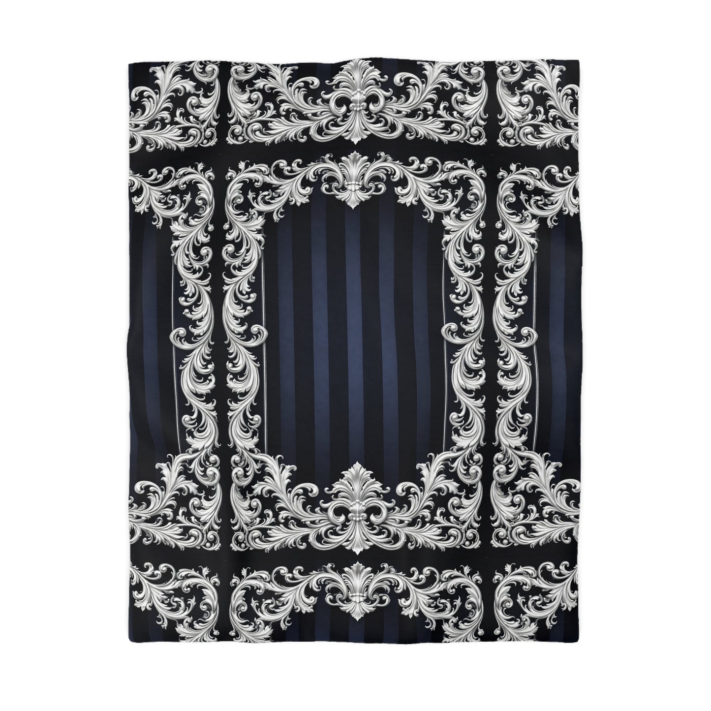 Navy Stripes & Baroque Microfiber Duvet Cover