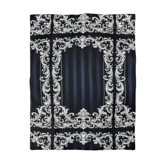 Navy Stripes & Baroque Microfiber Duvet Cover