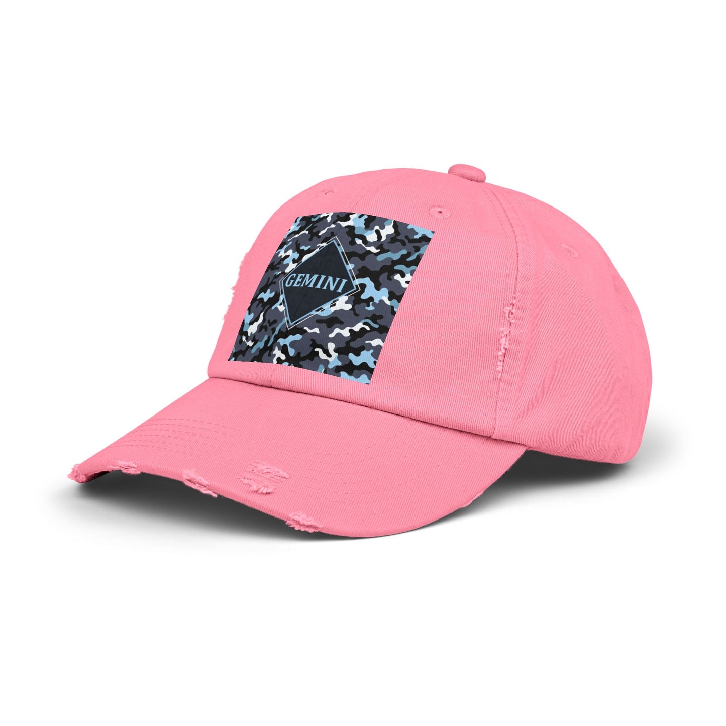 Gemini Distressed Cap - Unisex Camo Design - Black, Grey & Ice Blue