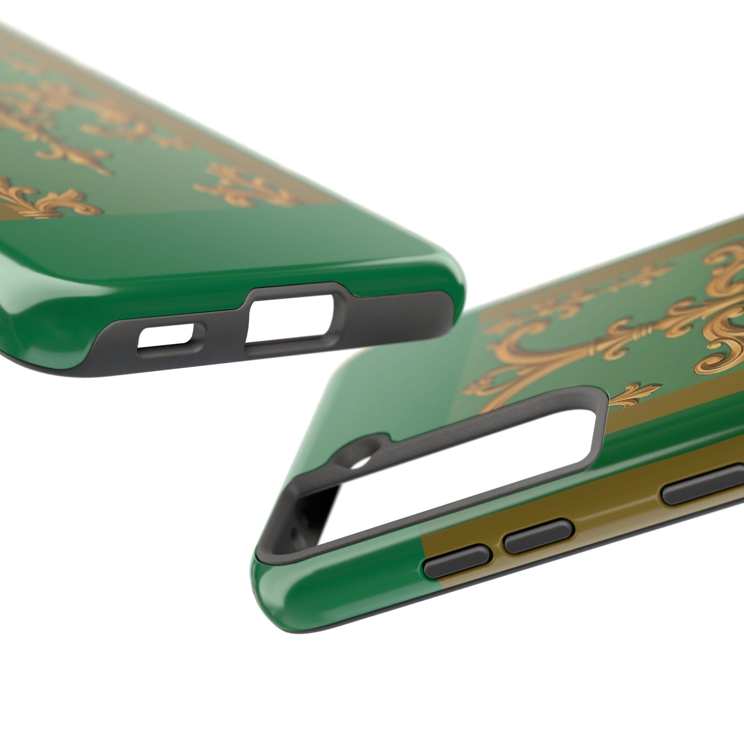 Elegant Floral Tough Phone Case, Durable Phone Cover, Gifts for Her, Stylish Protection, Chic Phone Accessory - Olive Green Striped Rococo