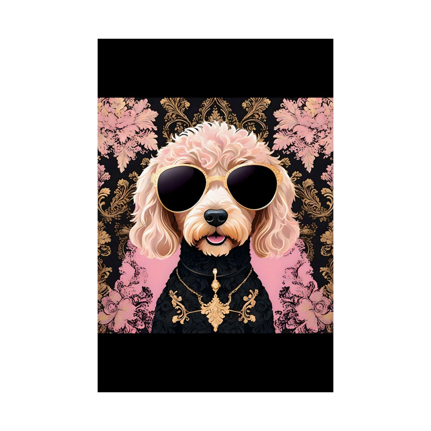 Vertical Poster - Floral Golden Doodle Damask Art