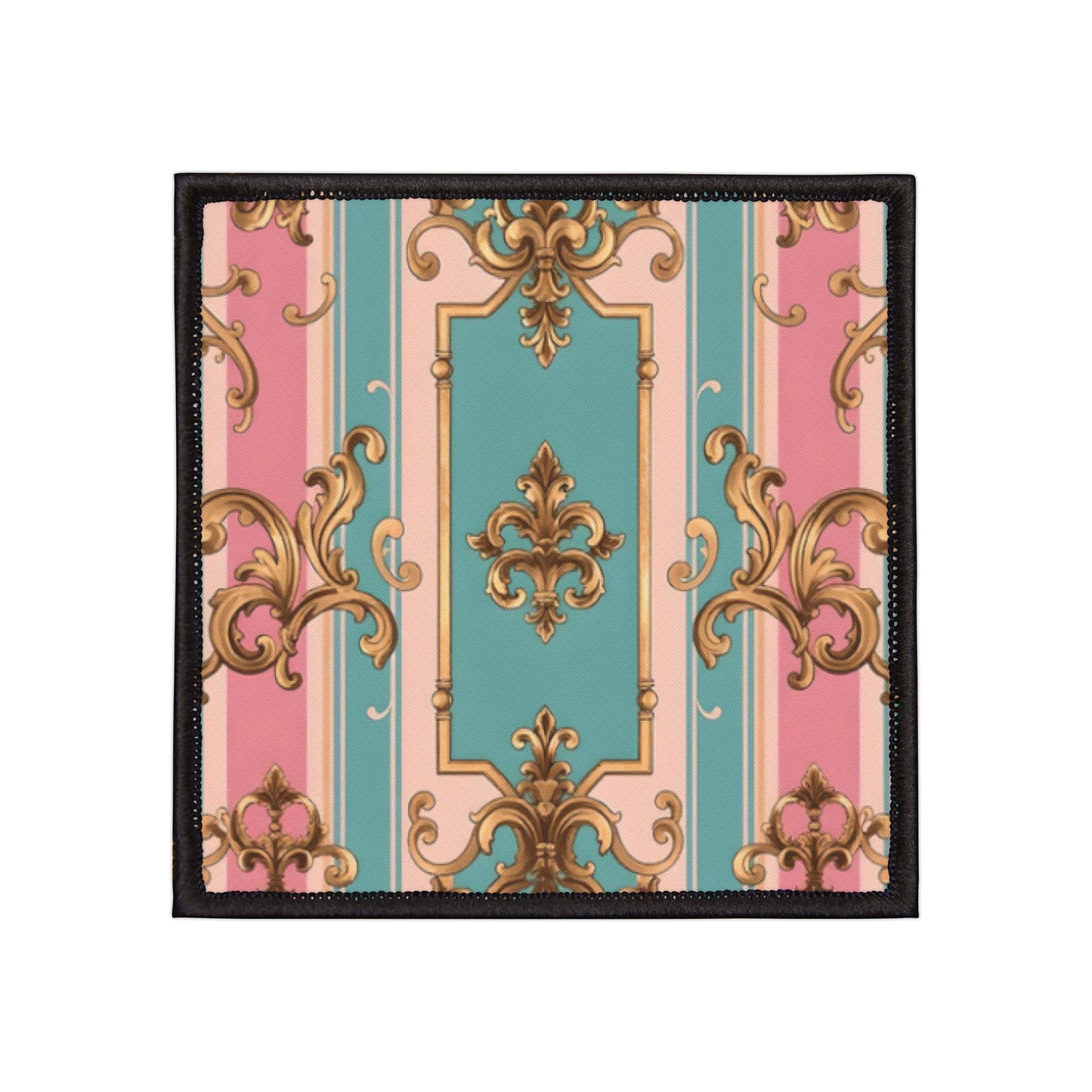 Vintage Floral Iron-On Patch, Fashion Customization, Denim Jacket Accessories, Sewing Crafts, Unique Gift Idea - Pink & Matte Turquoise Striped Rococo