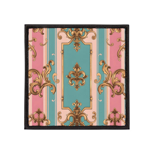 Vintage Floral Iron-On Patch, Fashion Customization, Denim Jacket Accessories, Sewing Crafts, Unique Gift Idea - Pink & Matte Turquoise Striped Rococo