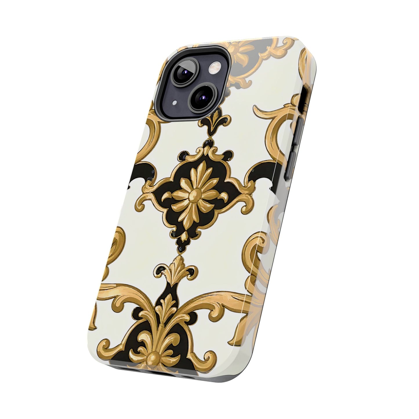 Elegant Floral Tough Phone Cases, Durable Phone Cover, Stylish Phone Accessories, Gift for Her, Chic Phone Cases - Black & Gold Rococo