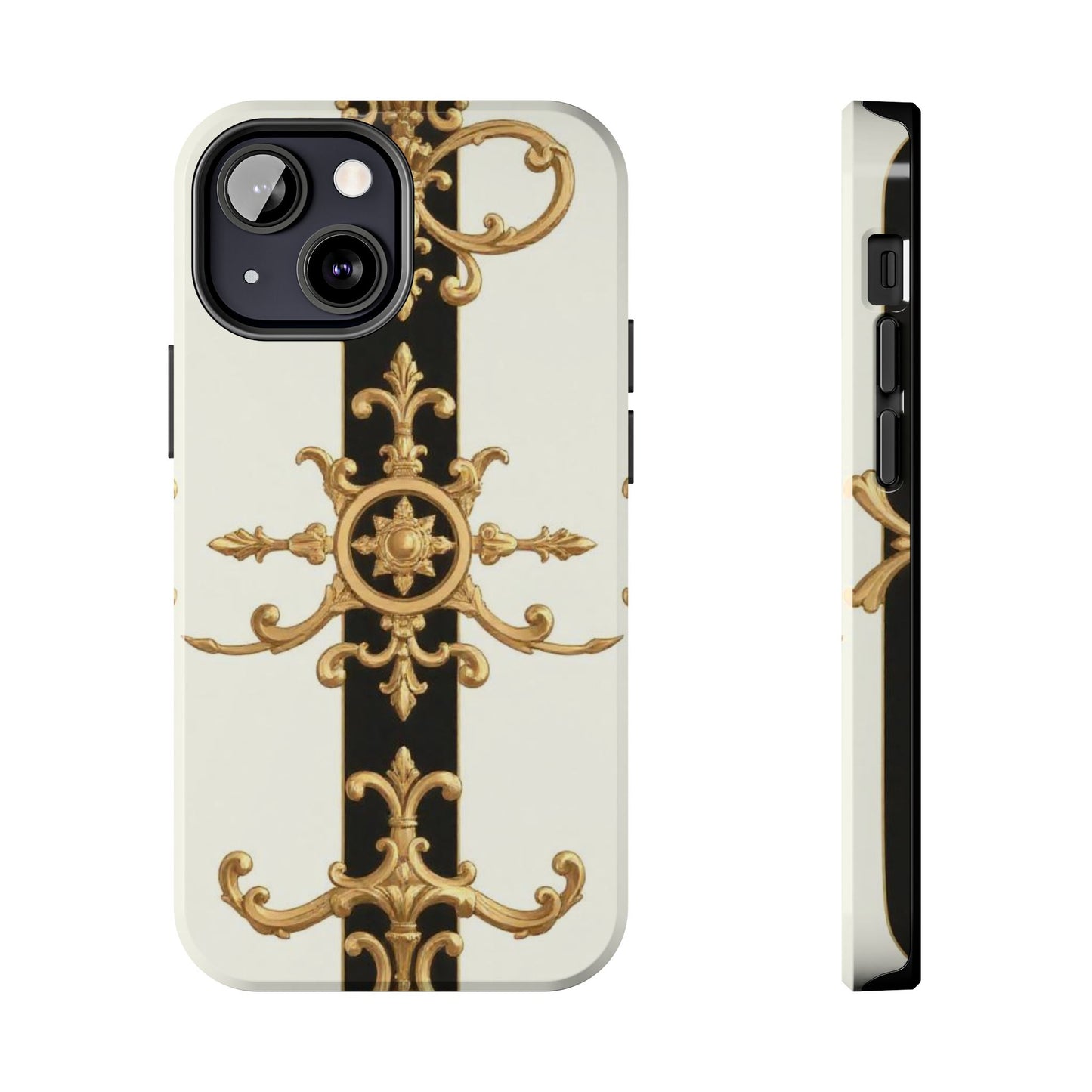 Elegant Baroque Tough Phone Case | Stylish Protection for Your Device, Gift for Her, Phone Accessories - Black & White Striped Gold Baroque