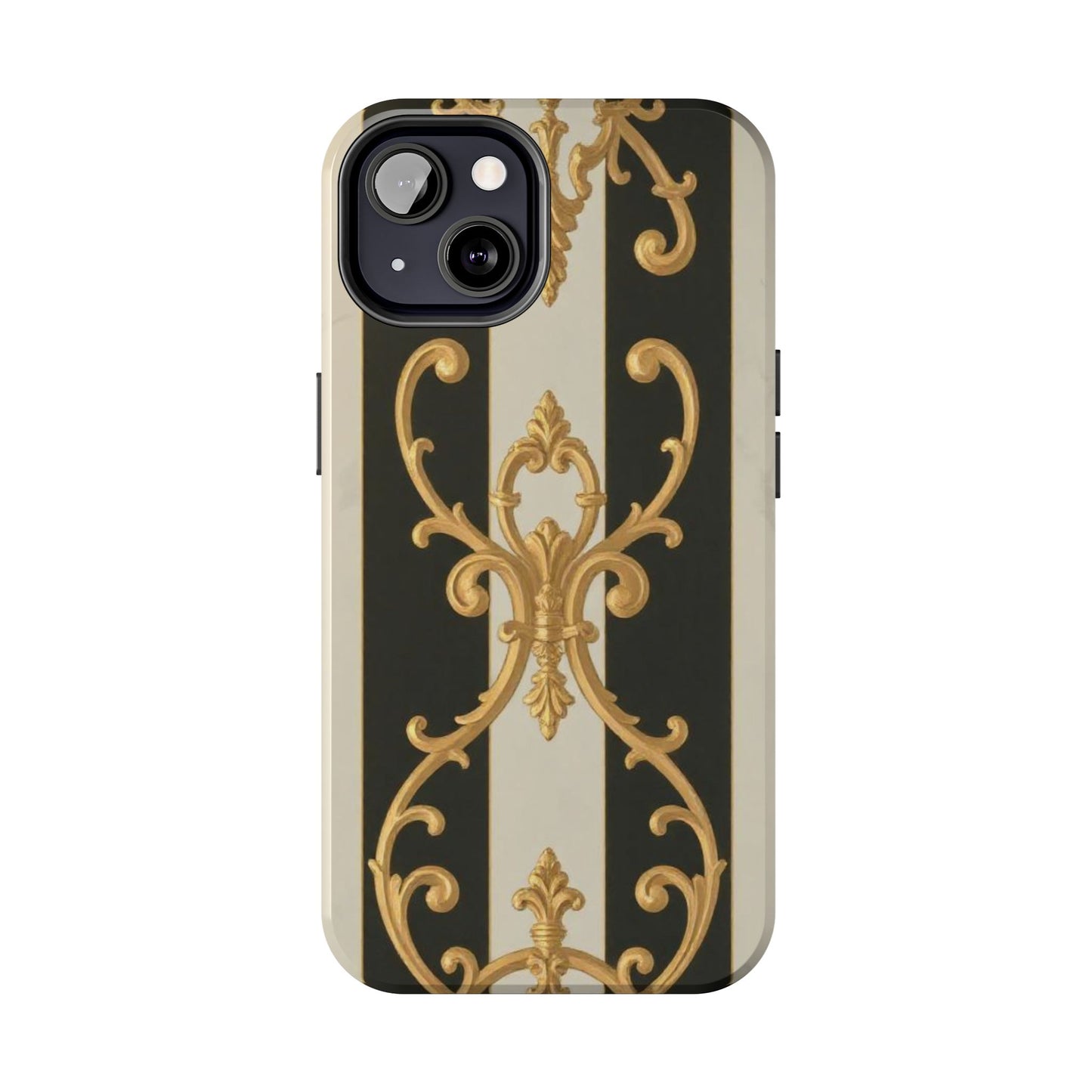 Elegant Black & Alabaster Striped Baroque Tough Phone Cases - Chic Protection, Black Gold Decor, Stylish Accessory, Gift for Her, Trendy Tech