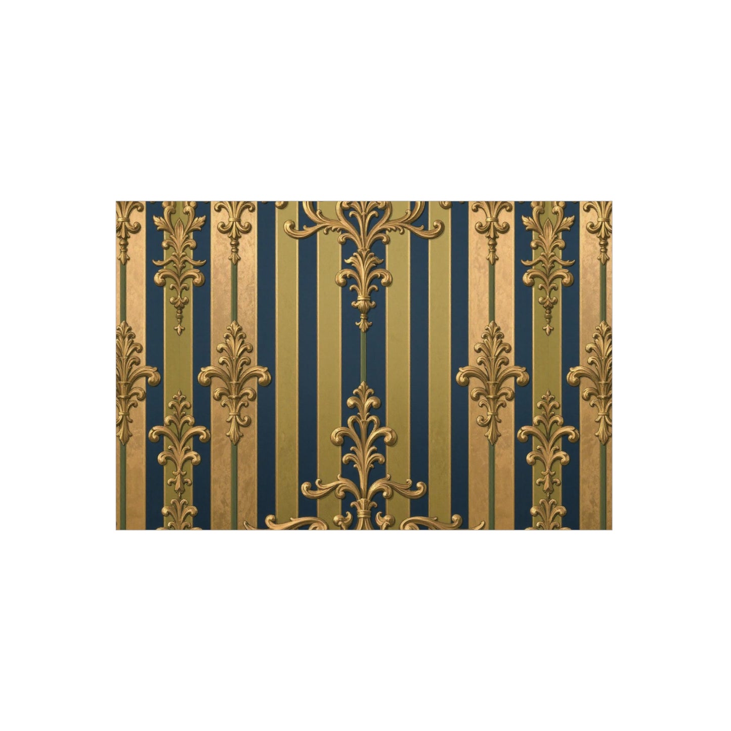 Elegant Midnight Blue & Olive Striped Gold Baroque Decorative Foam Board Print, Luxury Home Decor, Wall Art, Photo Backdrop
