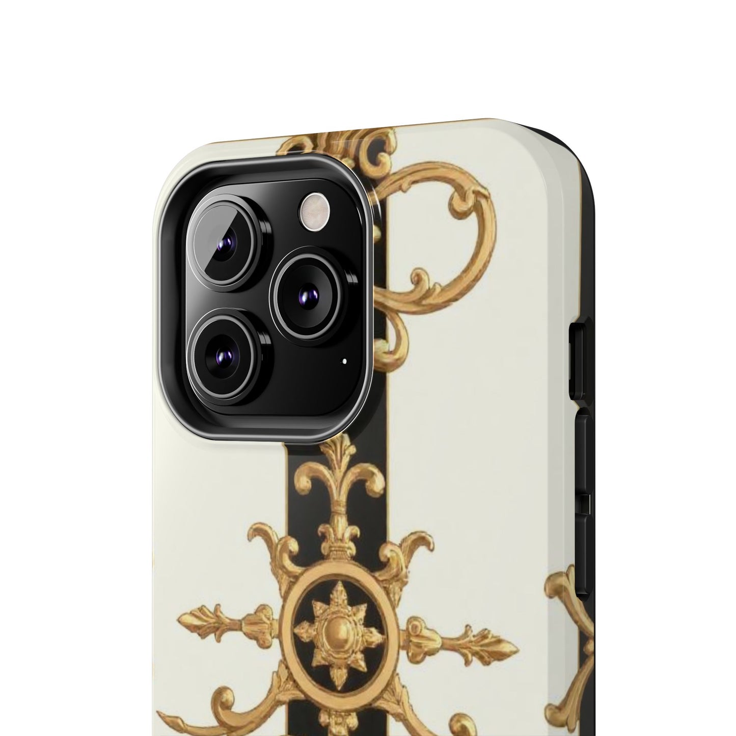 Elegant Baroque Tough Phone Case | Stylish Protection for Your Device, Gift for Her, Phone Accessories - Black & White Striped Gold Baroque