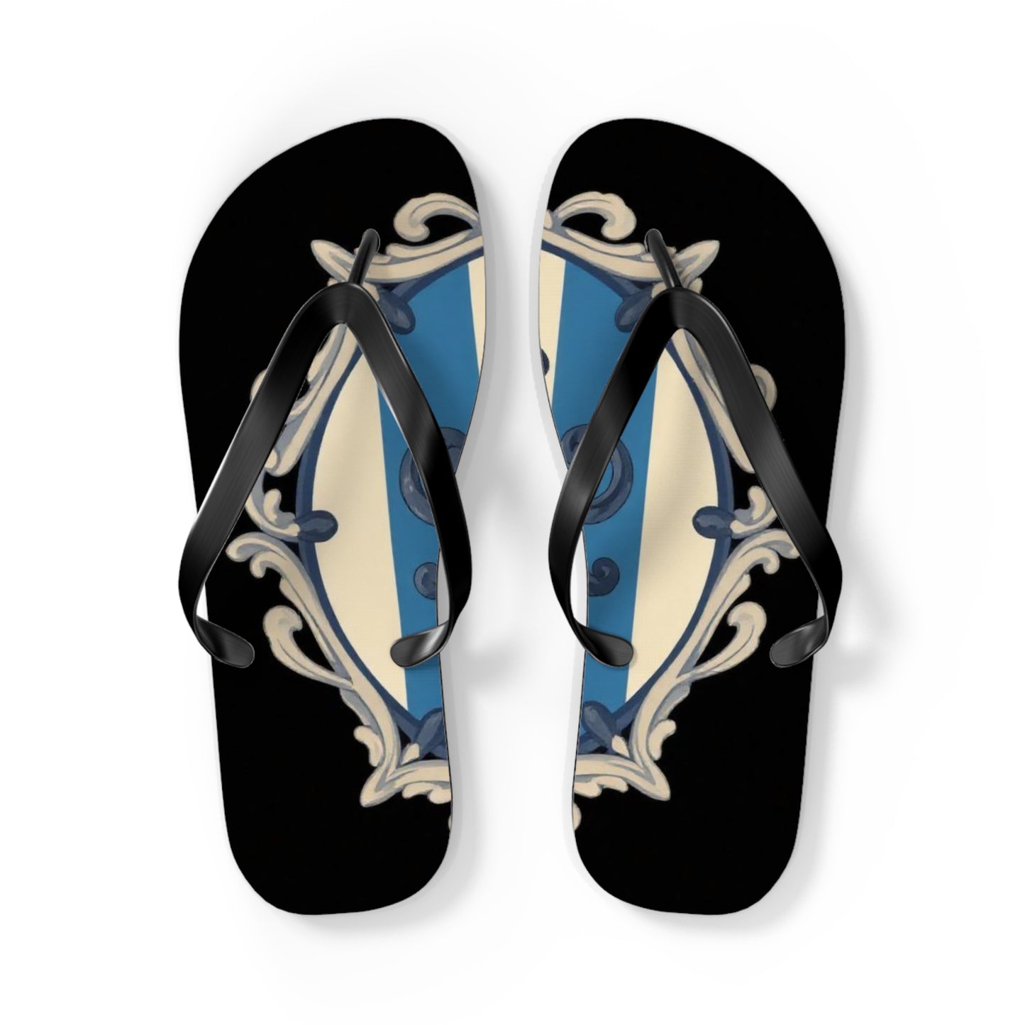 Stylish Blue & Alabaster Striped Baroque Beach Flip Flops, Summer Footwear, Vacation Sandals, Casual Footwear, Pool Party Essentials