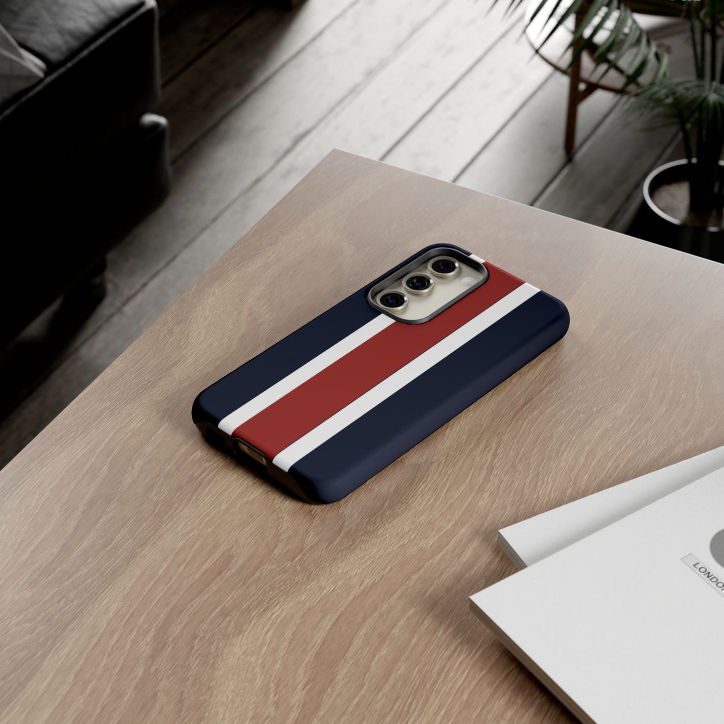 Lunar Midnight & Red-White Striped Stylish Phone Case - Tough Cases, Custom iPhone Cover, Sleek Phone Accessories, Gifts for Him/Her