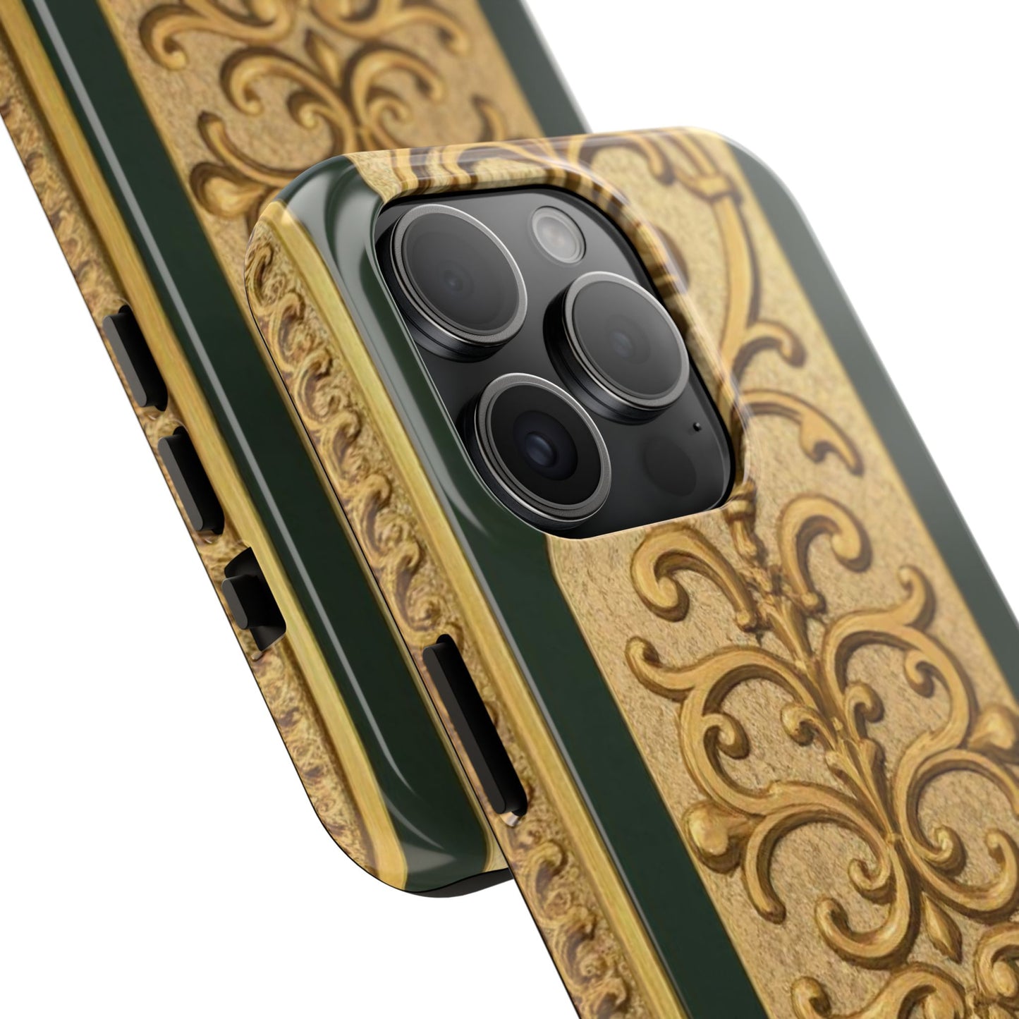 Elegant Teal Striped Gold Baroque Vintage Phone Case, Durable Cell Phone Cover, Floral Phone Protection, Personalized Gift Idea
