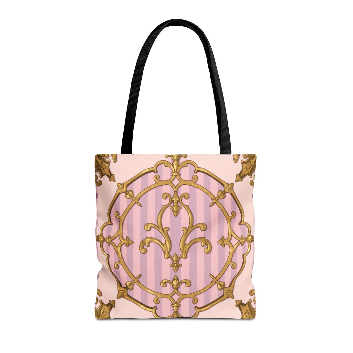 Elegant Lavender & Alabaster Striped Gold Baroque Tote Bag - Stylish Fabric Shopping Bag, Chic Purse, Gift for Her, Summer Outings