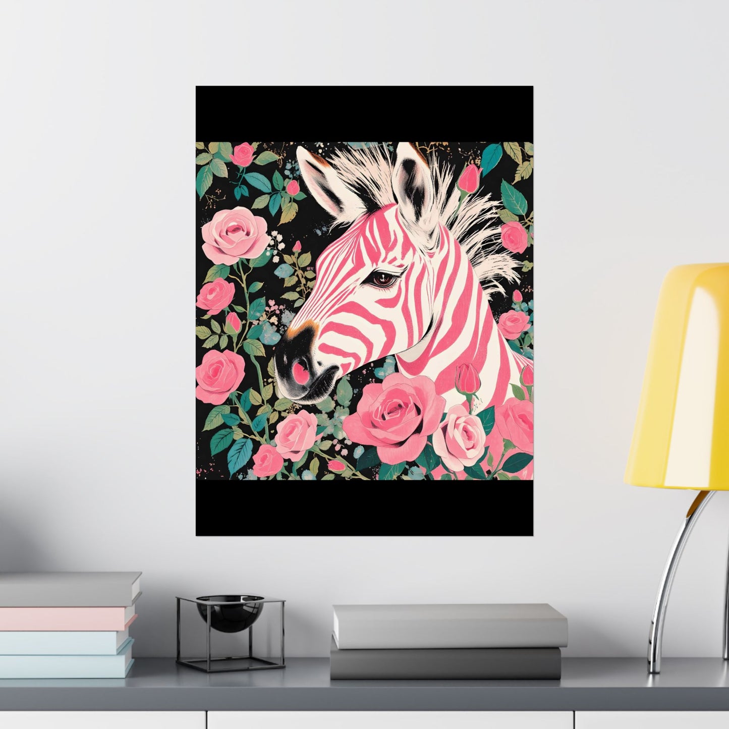 Floral Art Poster - Elegant Matte Vertical Wall Decor - Pink & White Zebra