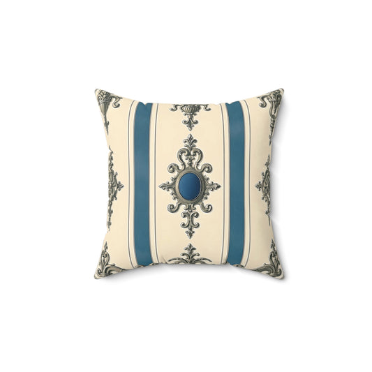 Elegant Ornate Square Pillow - Vintage Home Decor Cushion - Alabaster & Ocean Blue Baroque