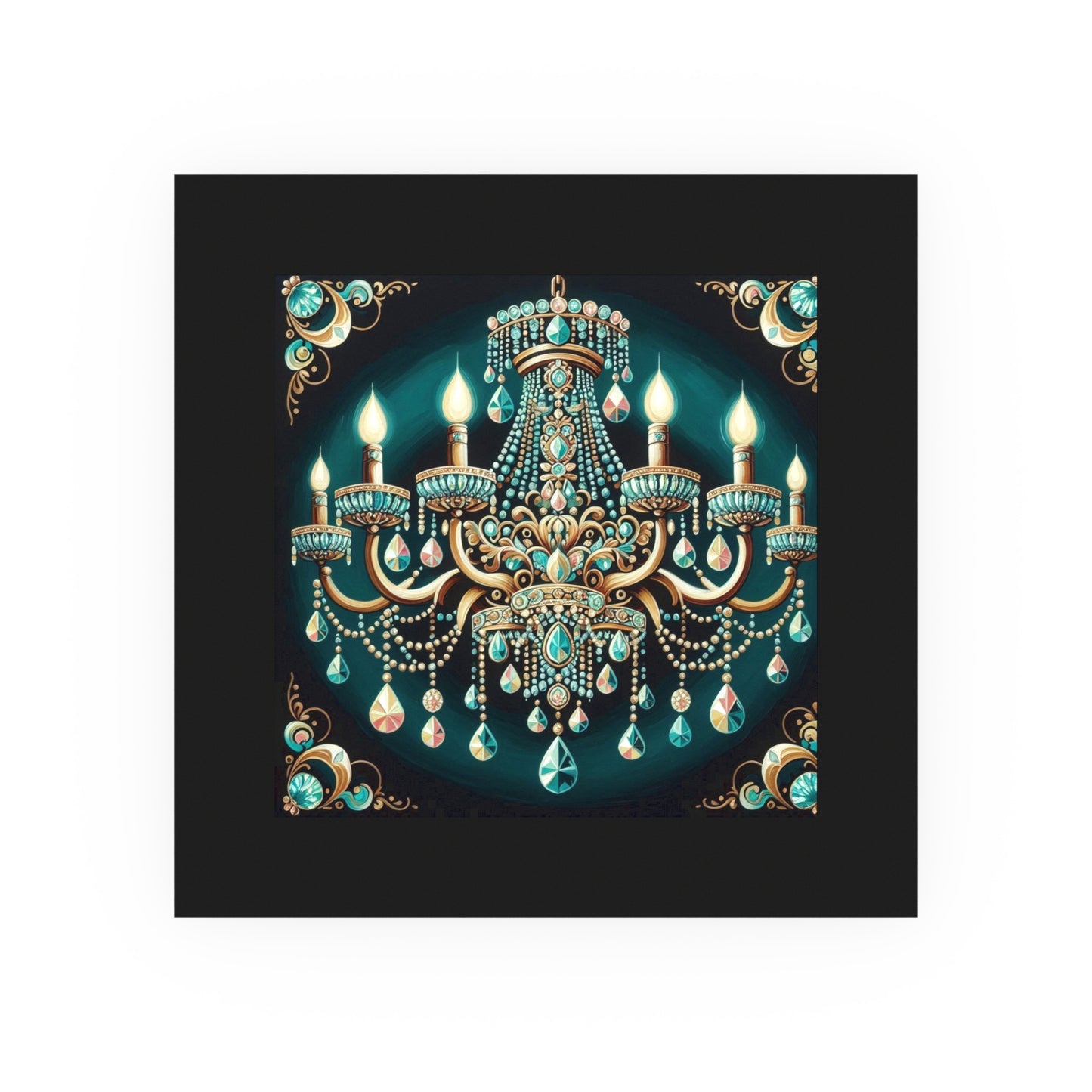 Elegant Chandelier Poster - Luxurious Wall Art for Home Décor - Teal Jeweled Chandelier