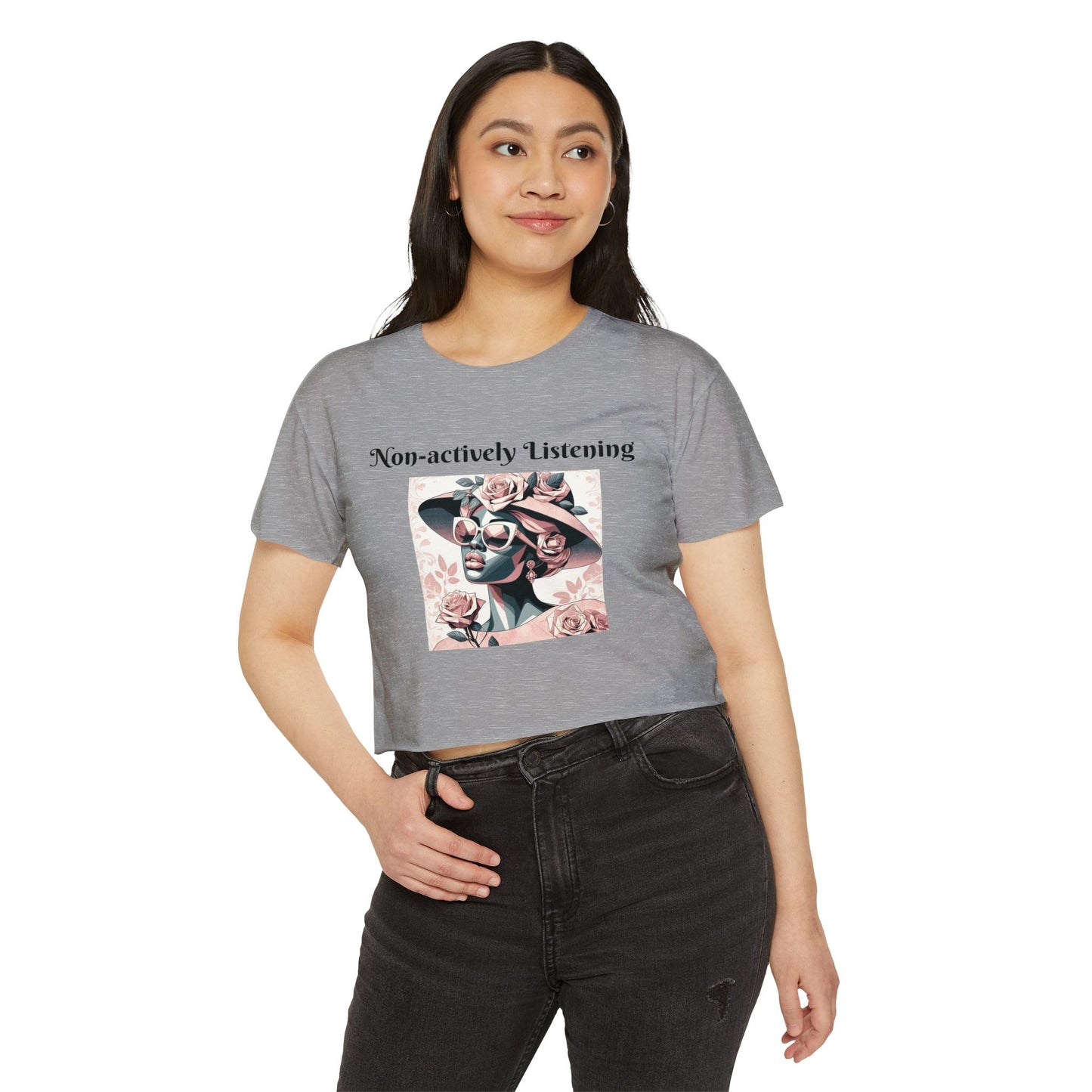 Chic Women's Festival Crop Top, Non-actively Listening Tee, Summer Vibes, Music Festival Outfit, Casual Streetwear