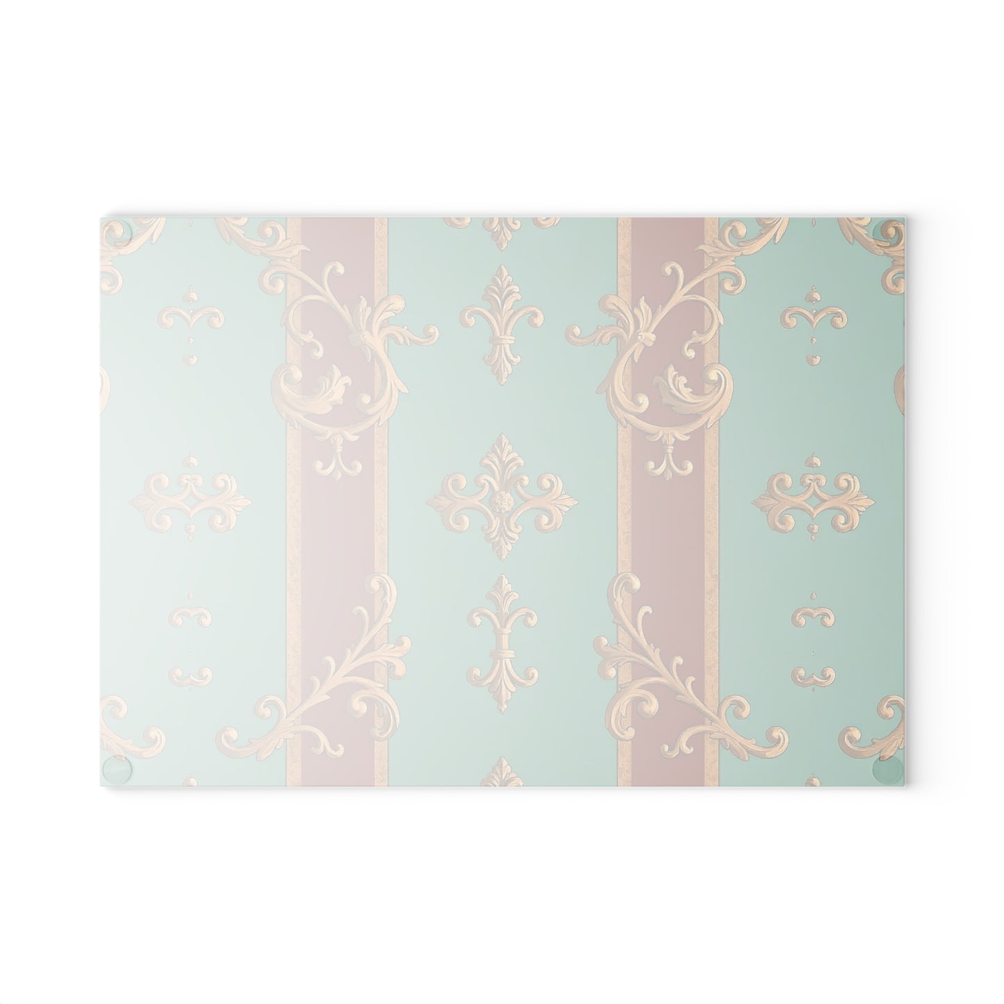 Elegant Decorative Glass Cutting Board, Kitchen Decor, Gift for Chefs, Home Decor, Wedding Gift - Rust & Mint Aqua Striped Baroque