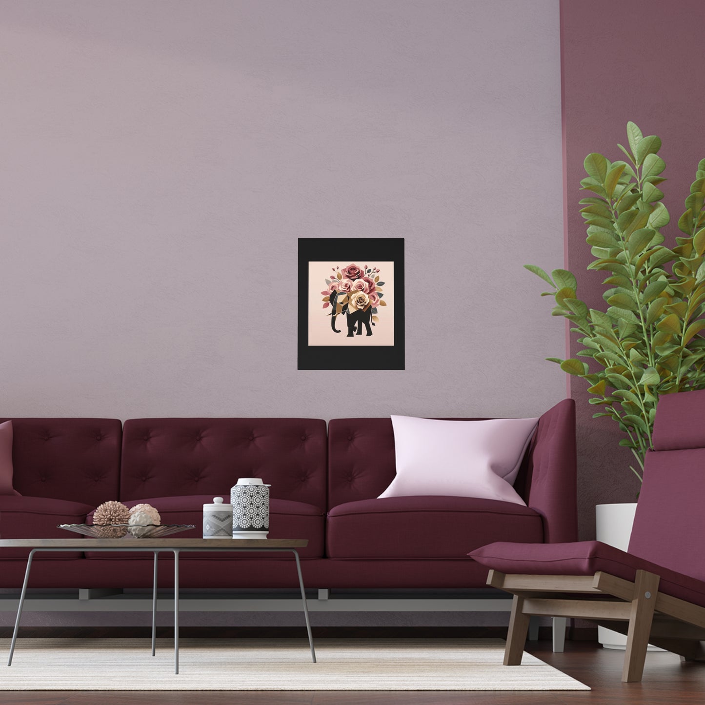 Elegant Floral Silk Poster - Indoor/Outdoor Wall Art for Home Decor - Black & Gold Elephant & Roses