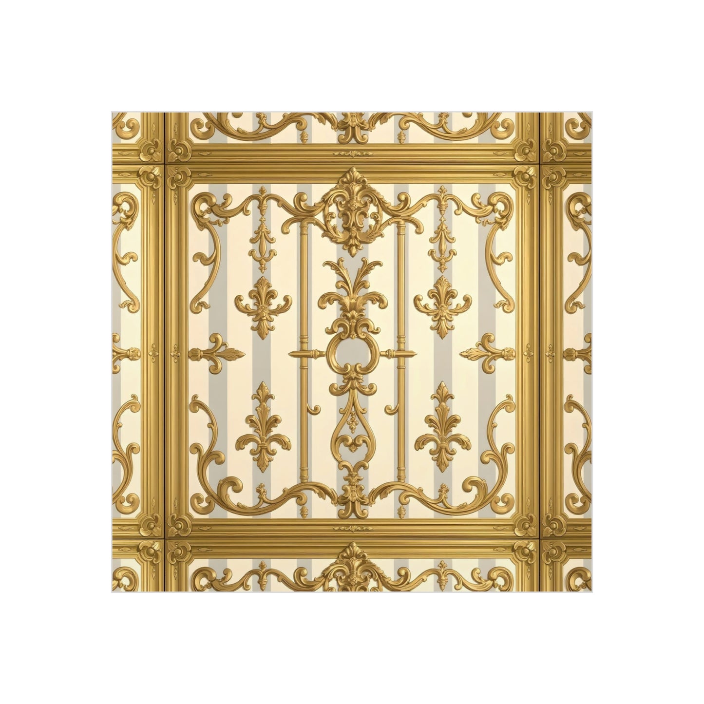 Elegant Ornate Foam Board Art - Luxury Wall Décor, Home Decoration, Versatile Display Board - Matte Gray & Cream Striped Gold Baroque