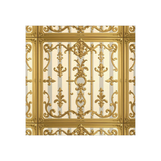 Elegant Ornate Foam Board Art - Luxury Wall Décor, Home Decoration, Versatile Display Board - Matte Gray & Cream Striped Gold Baroque
