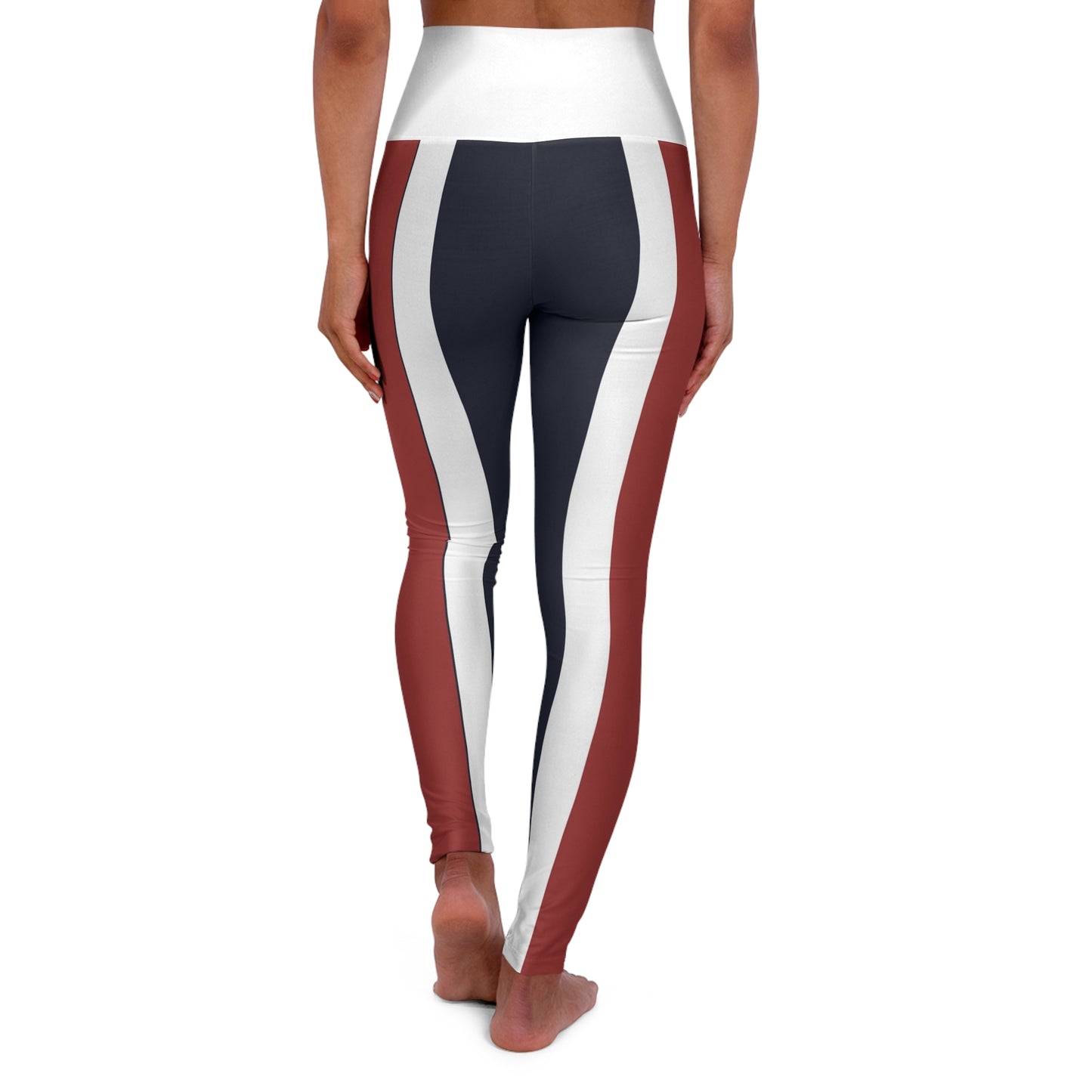 Lunar Midnight & Red-White Striped Stylish High Waisted Yoga Leggings, Athletic Leggings, Fitness Wear, Workout Pants, Activewear, Trendy Yoga Tights